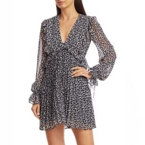 The Kooples Black and White Leopard Print Flowy Pleated Dress Size 1 US S